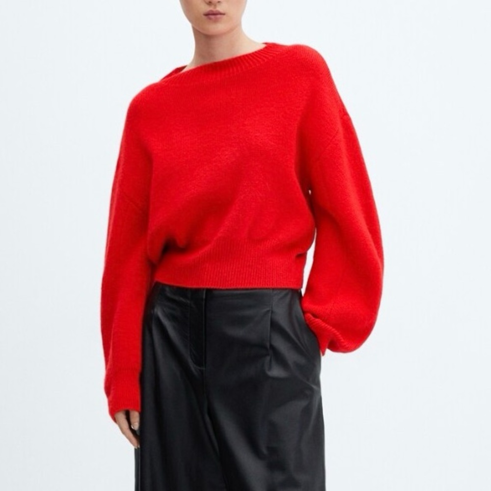 Mango Puff-Sleeve Knitted Sweater in Red - Picture 2 of 2